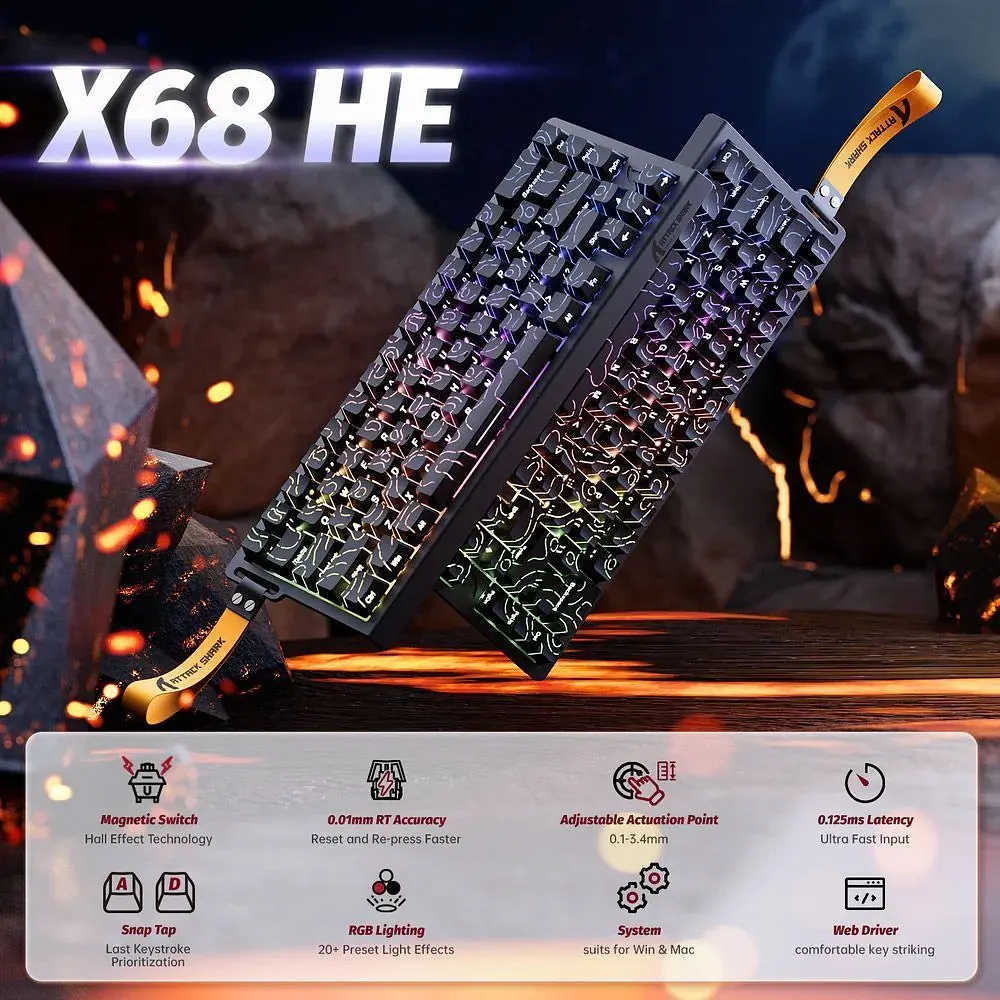 Клавіатура Attack Shark X68 HE RGB Magnetic Linear Switches Black Contours (AS-6972792470634-BK) [166742] - фото 2