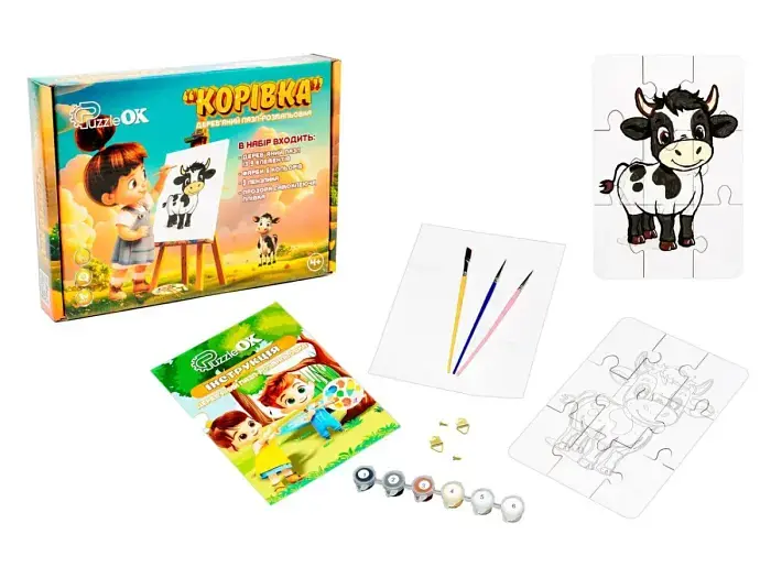 Деревяний пазл-розмальовка Корівка, Puzzleоk (А5)