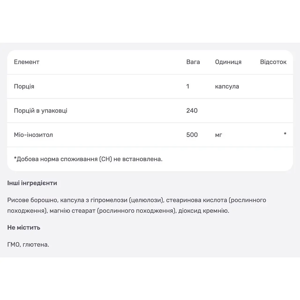 Інозитол Nutricost 500 мг 240 капсул - фото 4