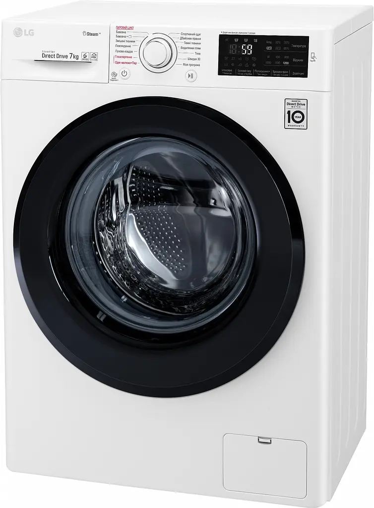 Пральна машина LG з фронтальним завантаженням F2J5HS9W, 7кг, 1200, A+++, Пар, глибина 45см, Дисплей, Інвертор, Білий (F2J5HS9W) - фото 2