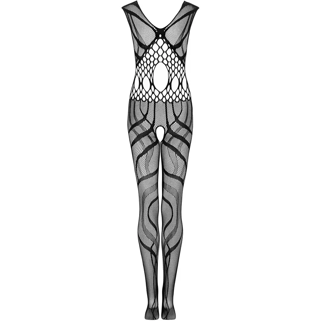 Сітчастий бодістокінг з вирізами та малюнком Obsessive Bodystocking G328 S/M/L, чорний - фото 6