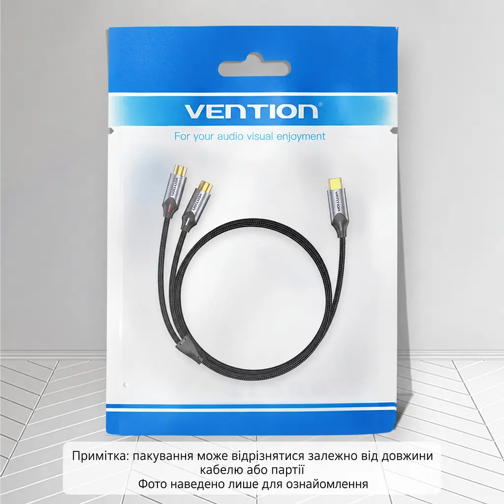 Аудіокабель-перехідник Vention 1,5 м тюльпани зі штекера USB-C на 2 гнізда RCA із вбудованим ЦАП у бавовняному обплетенні для підключення до гнізд RCA потрібен додатковий стереокабель RCA зі штекерами на обох кінцях сірий (BGVHG) - фото 14