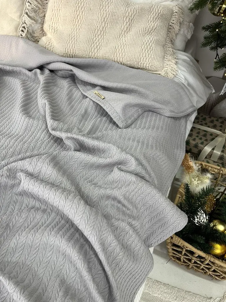 Покривало Zeintex Косичка бавовняне сіре 230х260 см - фото 7