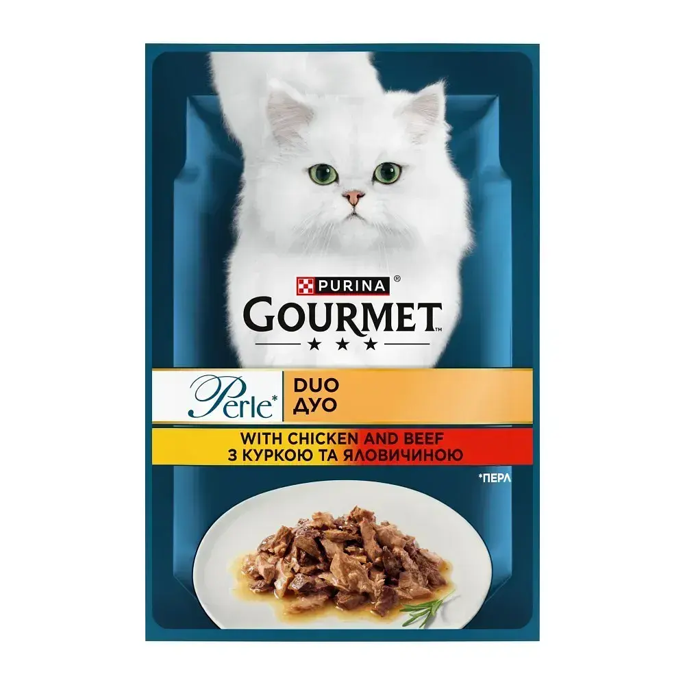 Вологий корм для котів Gourmet Perle Duo із куркою та яловичиною в соусі 85 г 12581725