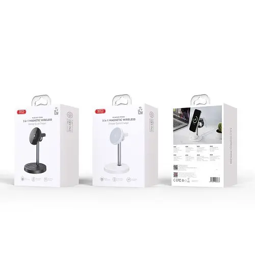 Настільний тримач XO CX038 Desktop Holder 15W 3-in-1 Wireless Charger (with Iron Piece) Білий 6975837582767 - фото 2