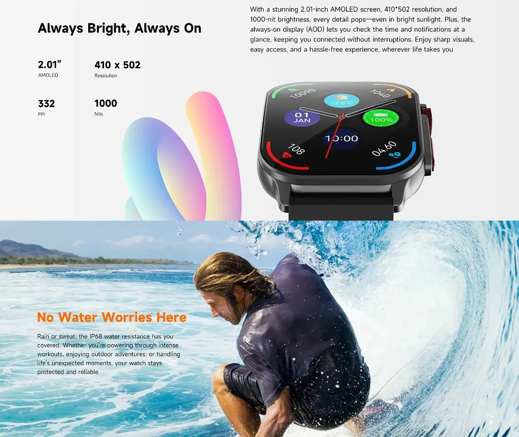 Смарт-годинник Smart Watch iMiki Frame2 AMOLED 2.01 (410x502) 300мАч Black - фото 11