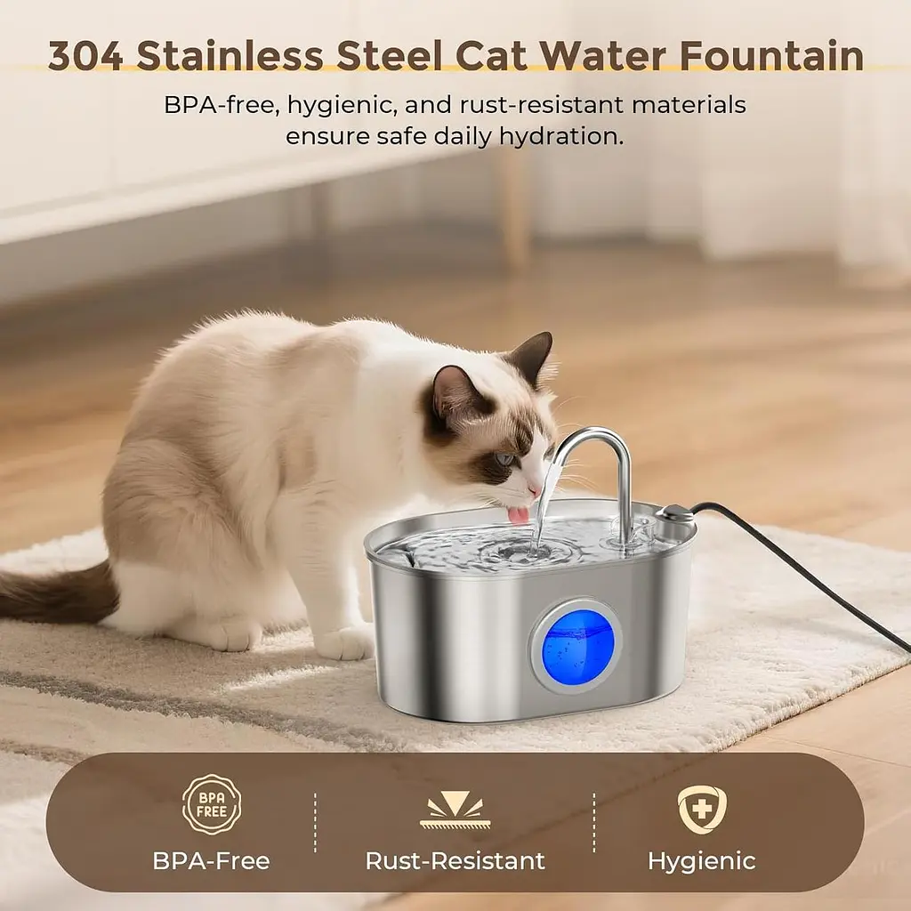 Фонтан для пиття MeowFlow B30 для кішок, 2,2-літровий фонтан для хатніх тварин із неіржавкої сталі об'ємом 2,2 л - фото 5