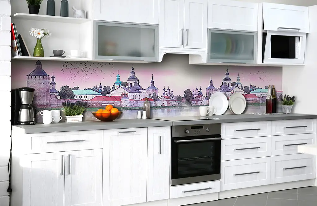 Вініловий кухонний фартух Старовинний замок наклейка для кухні Архітектура Рожевий 65х250 см Happy Pocket Z181411 - фото 5