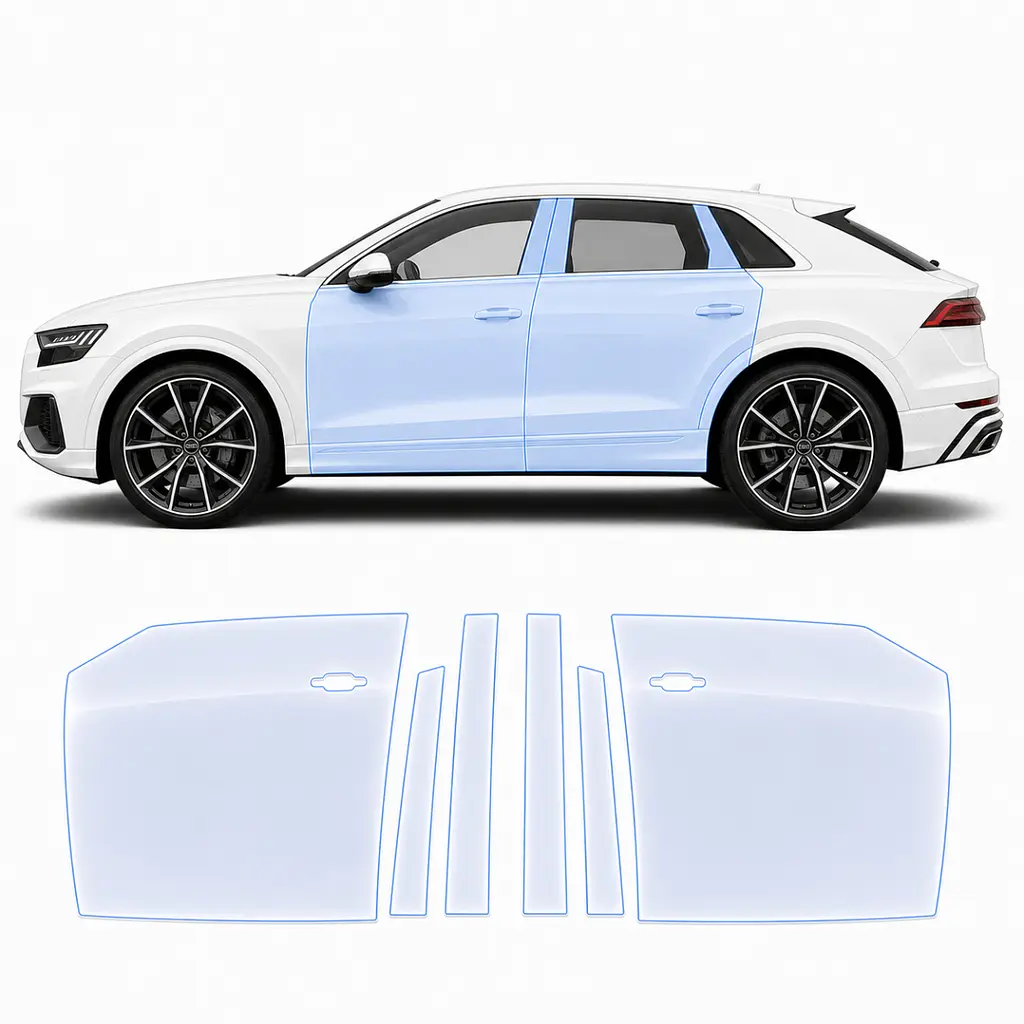 Антигравійна захисна бронеплівка за лекалами для Audi Q8 4M 2018-2023 - зони дверей і стійки вікон