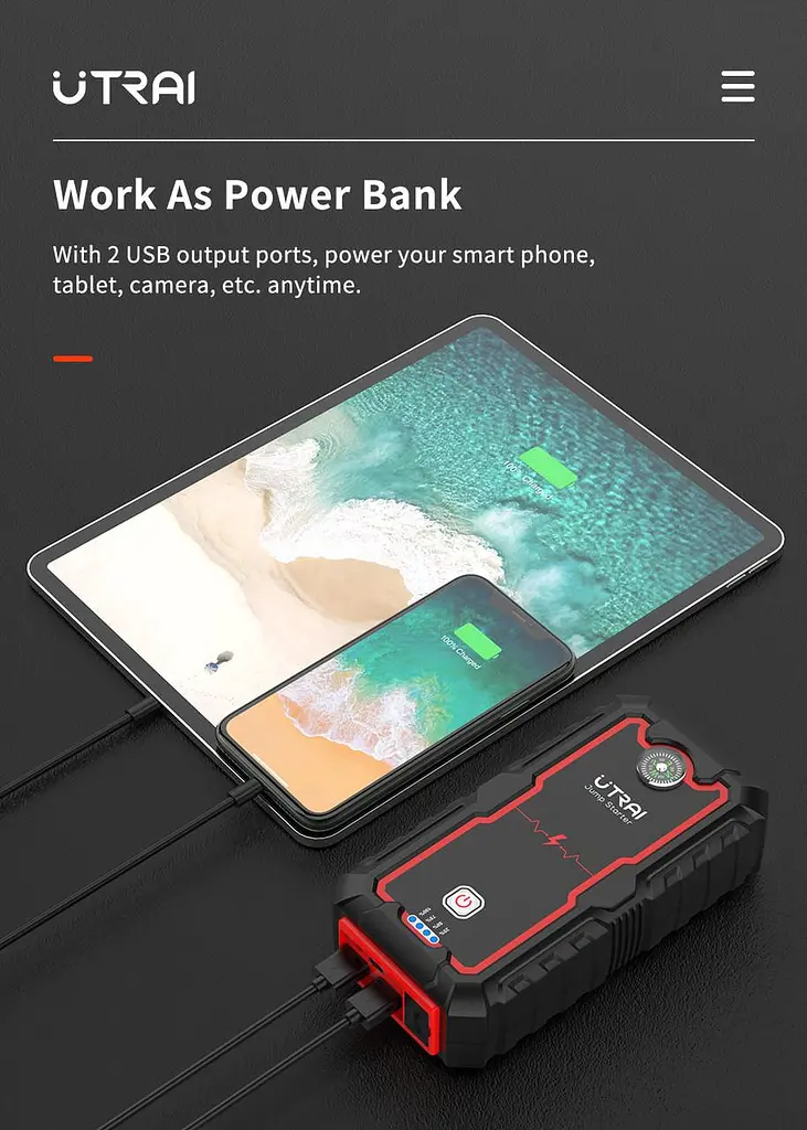 Пуско Зарядний Пристрій 2000А 12В Jump Starter UTRAI Jstar One Пусковий пристрій Джамп Стартер Бустер Авто - фото 7