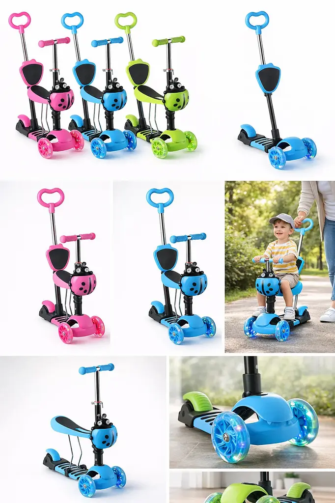 Триколісний дитячий самокат 5 в 1 з батьківською ручкою та сидінням Scooter - фото 2