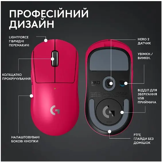Миша Logitech G PRO X SUPERLIGHT 2 LIGHTSPEED Gaming, Magenta (910-006797) - фото 6