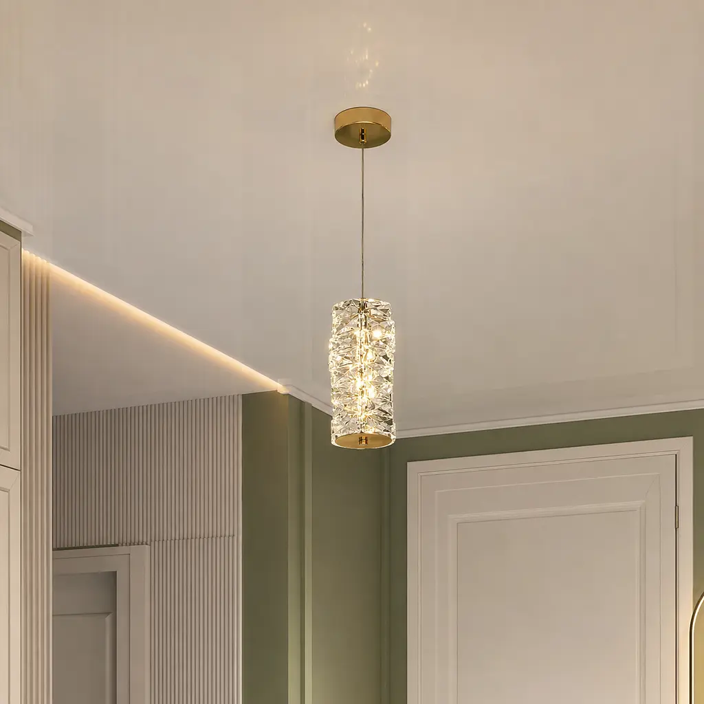 Золотий циліндричний підвіс із фактурного прозорого скла Artlight 511326GD - фото 2