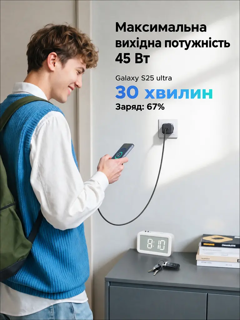 Мережевий зарядний пристрій UGREEN X524 1 USB-C до 45 Вт PD 3.0 PPS чорний (65052) - фото 5