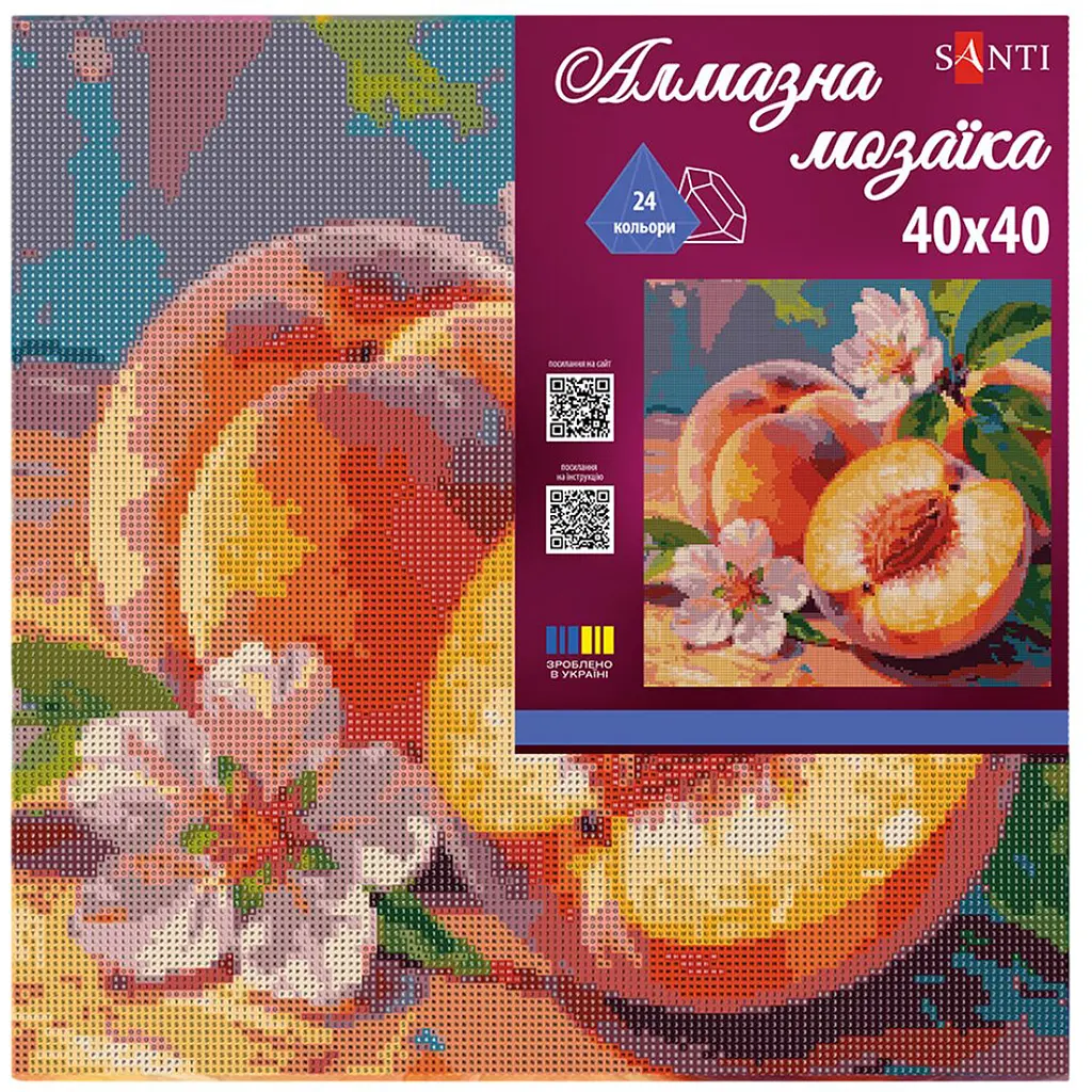 Алмазна мозаїка Santi Персики та квіти 40х40 см на підрамнику (956073) - фото 2