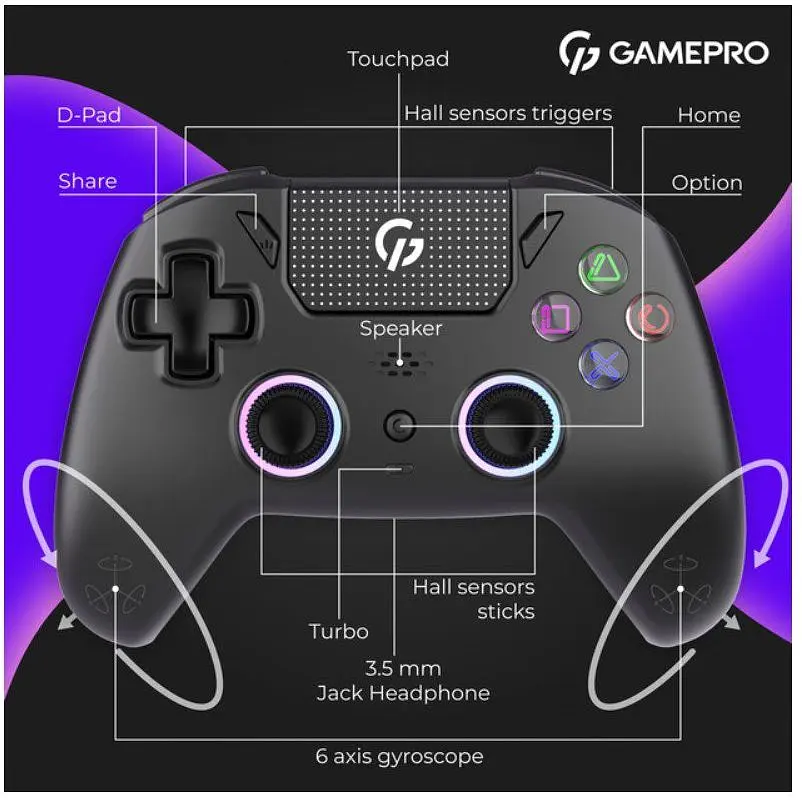 Геймпад Bluetooth джойстик GamePro GPS-13B Bluetooth 5.3/USB (PC/iOS/Android/PS3/PS4) RGB Black - фото 8