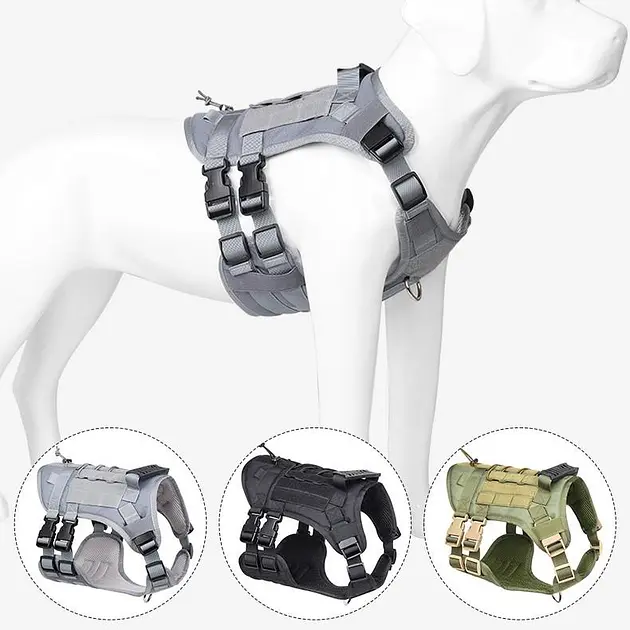 Шлейка для собак Vest, тактичний жилет з ручкою і системою MOLLE, регульований, Сірий L - фото 8