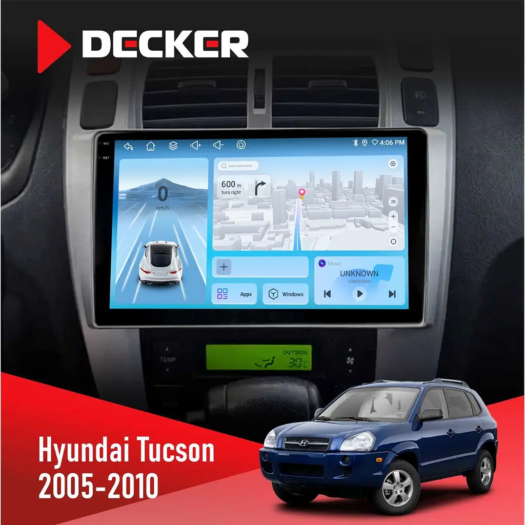 Штатна магнітола Hyundai Tucson 2005-2010 Black Decker D10-010 6x128, DSP, 4G, 2K Decker (НФ-00009404)