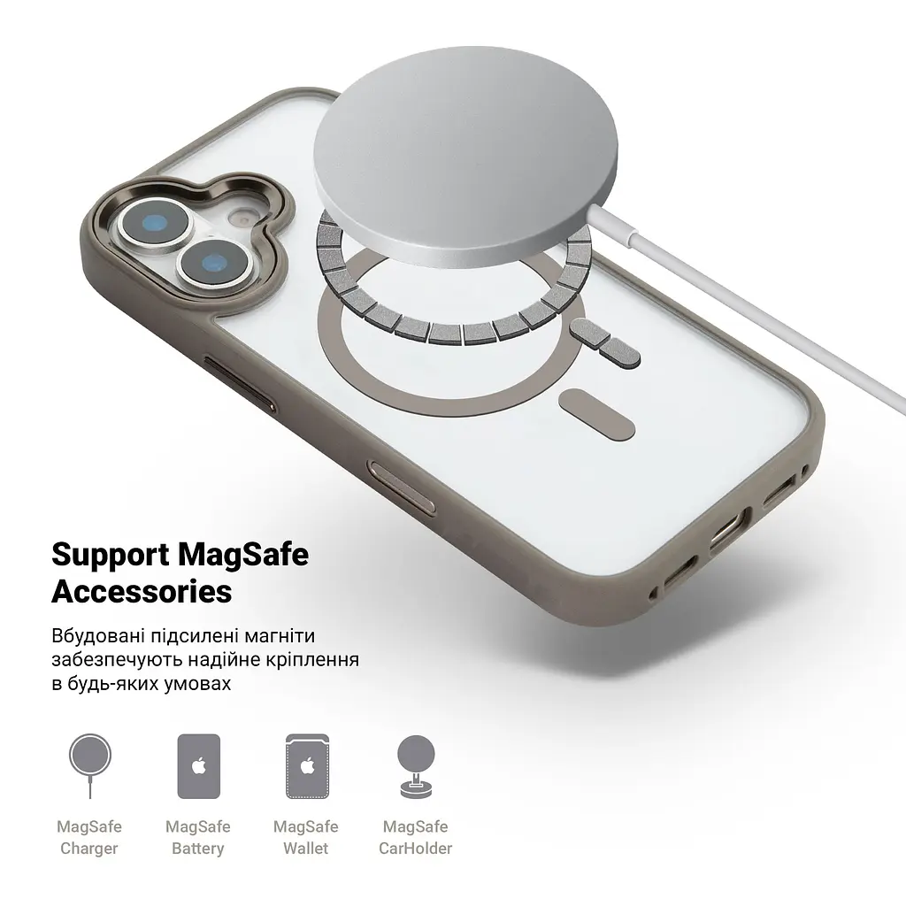 Чехол Apple iPhone 17, Unit MagSafe, серый, прозрачный, магсейф, противоударный, магнитный, панель-накладка с поддержкой MagSafe, с поддержкой беспроводной зарядки, TPU+PC, защита всего корпуса, ударопрочный, ArmorStandart (ARM86285) - фото 4