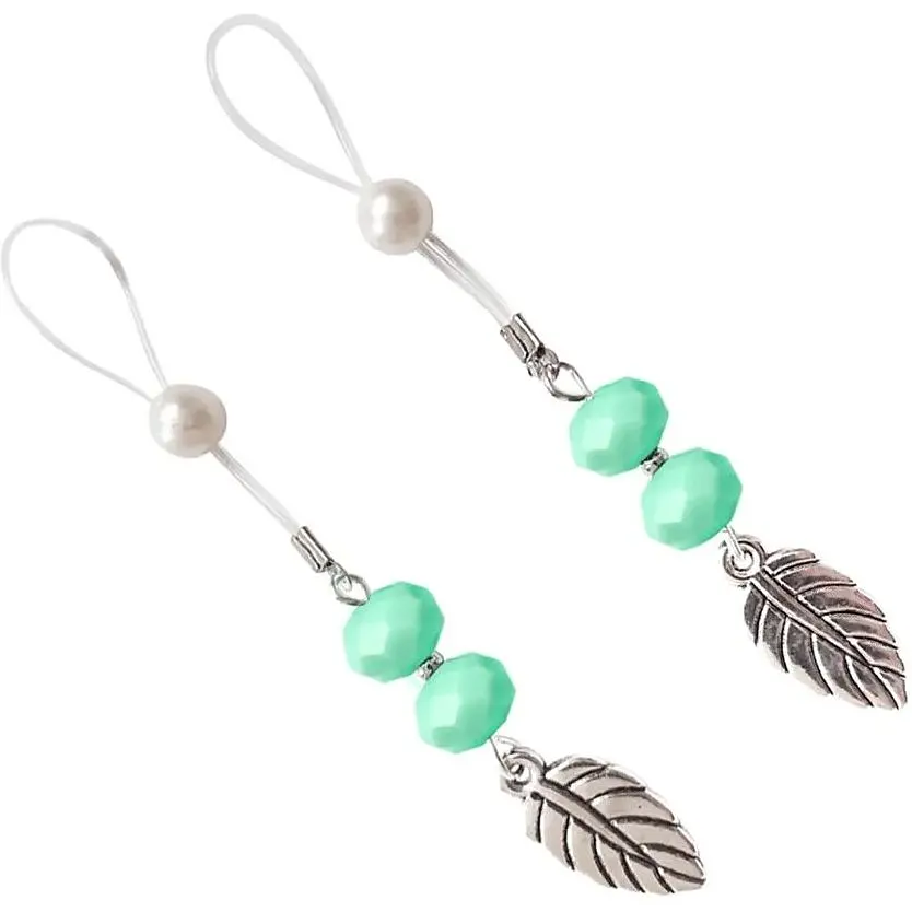 Сексуальні прикраси для сосків Art of Sex Nipple Jewelry Leaf із листочком, колір м'ятний - фото 3