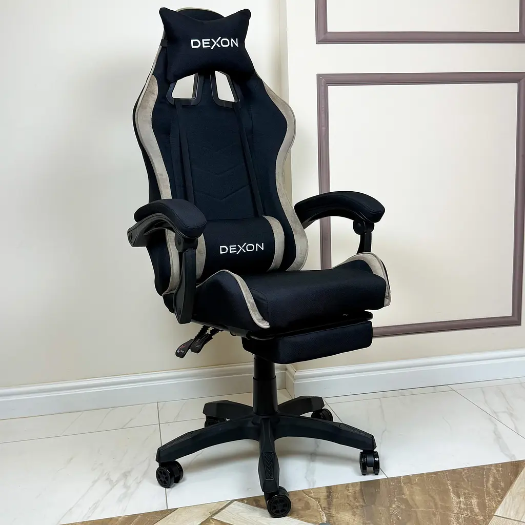 Геймерське крісло DEXON ONYX з підставкою для ніг, з тканини+велюрові вставки Cofee - фото 2