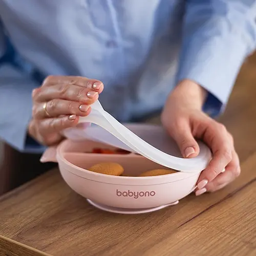 Силіконова тарілка Babyono з присоскою та кришечкою рожева (1661/02) - фото 5