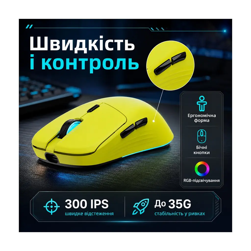 Мишка Thunderobot ML7 Tri-mode Yellow (6932066316051) - фото 2
