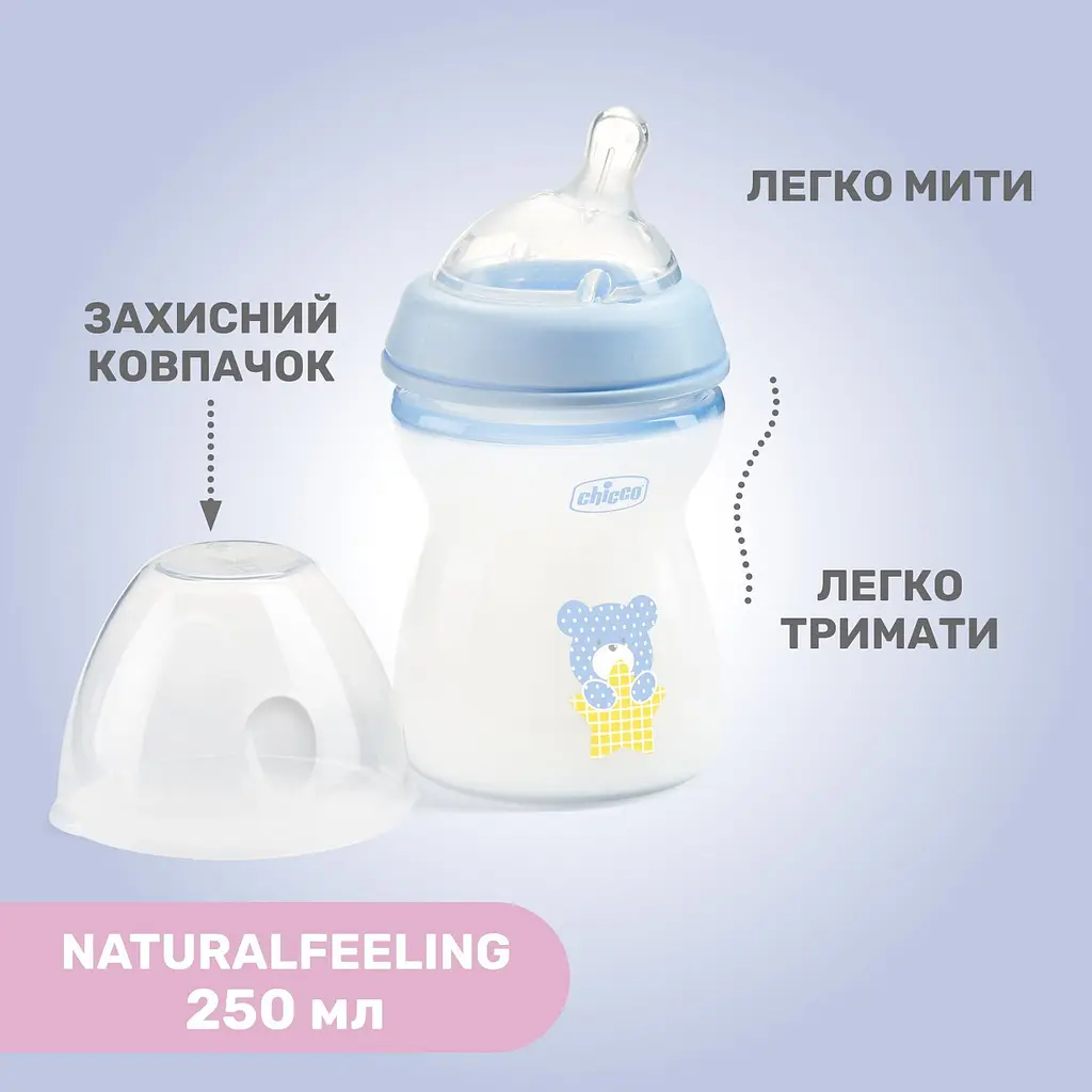 Бутылочка для кормления Chicco Natural Feeling, Color, c силиконовой соской, 250 мл, голубой (81323.20) - фото 7