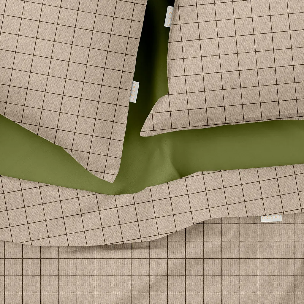 Комплект постільної білизни Cosas полуторний з простирадлом на резинці BEIGE GEOMETRY CS4 160 x 220 см (CellAshbeige_El-74Avocado_160) - фото 3