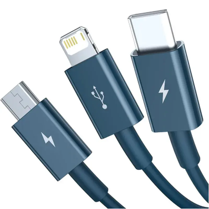 Дата кабель USB 2.0 AM to Lightning + Micro 5P + Type-C 1.5m 3.5A blue Baseus (CAMLTYS-03) - фото 2