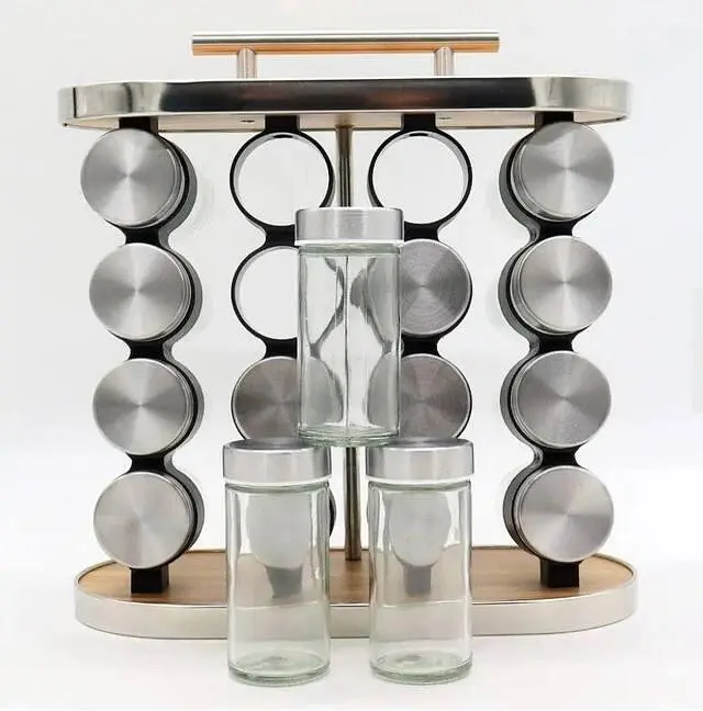 Набор для хранения сыпучих специй 16 шт баночек стеклянные емкости спецовники для приправ на подставке 16 в 1 - фото 3