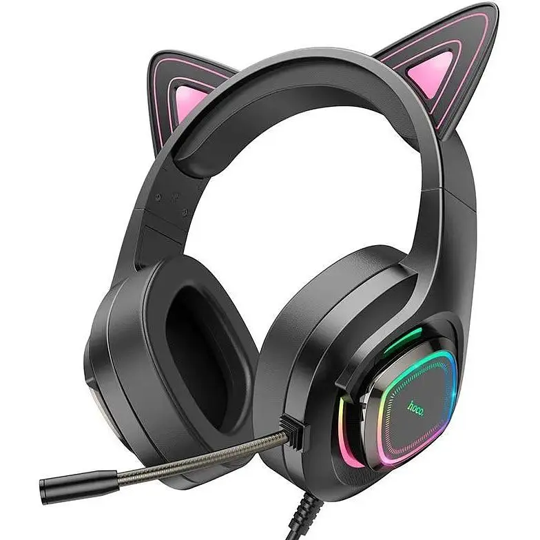 Навушники Hoco Cute cat luminous cat ear gaming headphones W107 рожеві вставки - фото 4