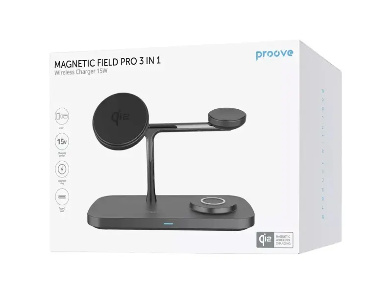 Бездротовий зарядний пристрій Proove Magnetic Field Pro 3 in 1 Qi2 Black (WSMP15002001) - фото 4