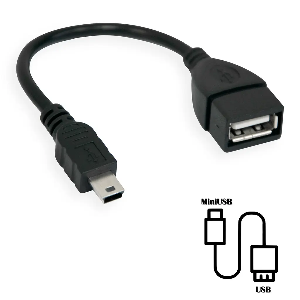 Кабель OTG, переходник USB на mini-USB тип B, черный, адаптер для смартфона и планшета 10 см