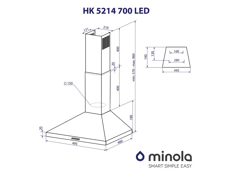 Витяжка Minola HK 5214 BL 700 LED - фото 8