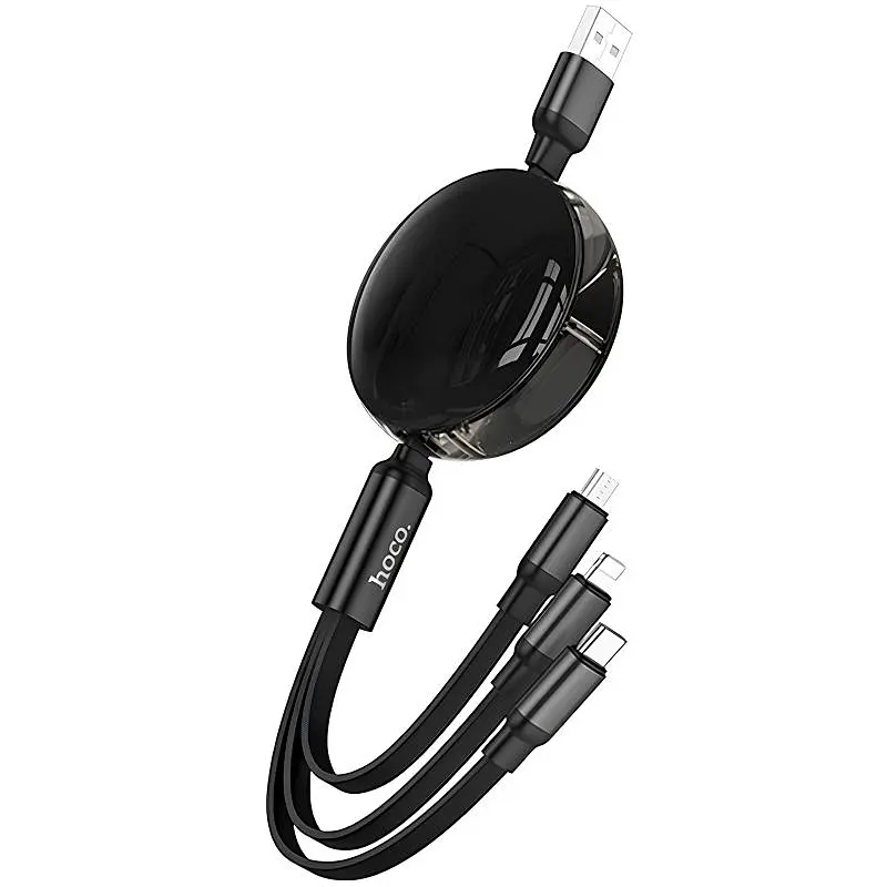 Дата кабель Hoco X78 Easy pull storage 3in1 (1m) Black - фото 2