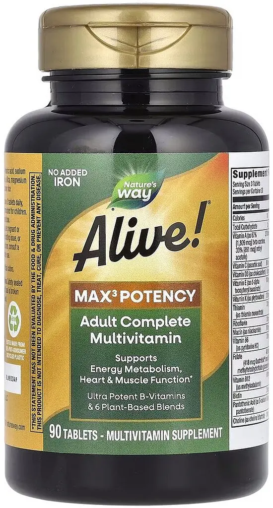 Витамины и минералы Nature's Way Alive! Max3 Potency No Added Iron, 90 таблеток - фото 4