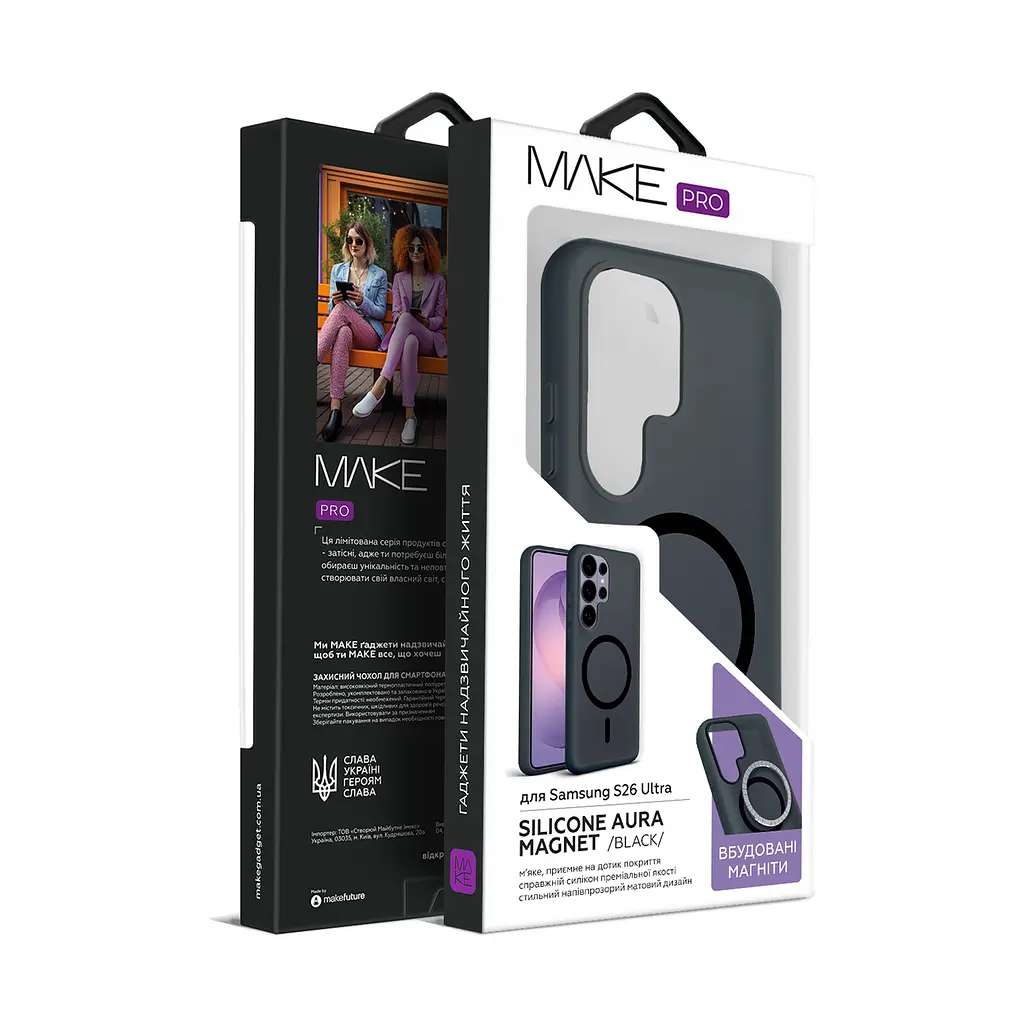 Чохол MAKE Samsung S26 Ultra Silicone Aura Magnet Black - фото 5