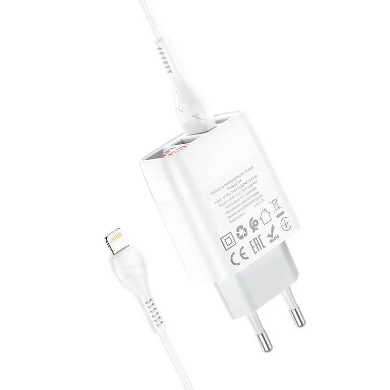 Блок зарядный набор Hoco Easy charge C93A Lightning cable 3USB белый - фото 2