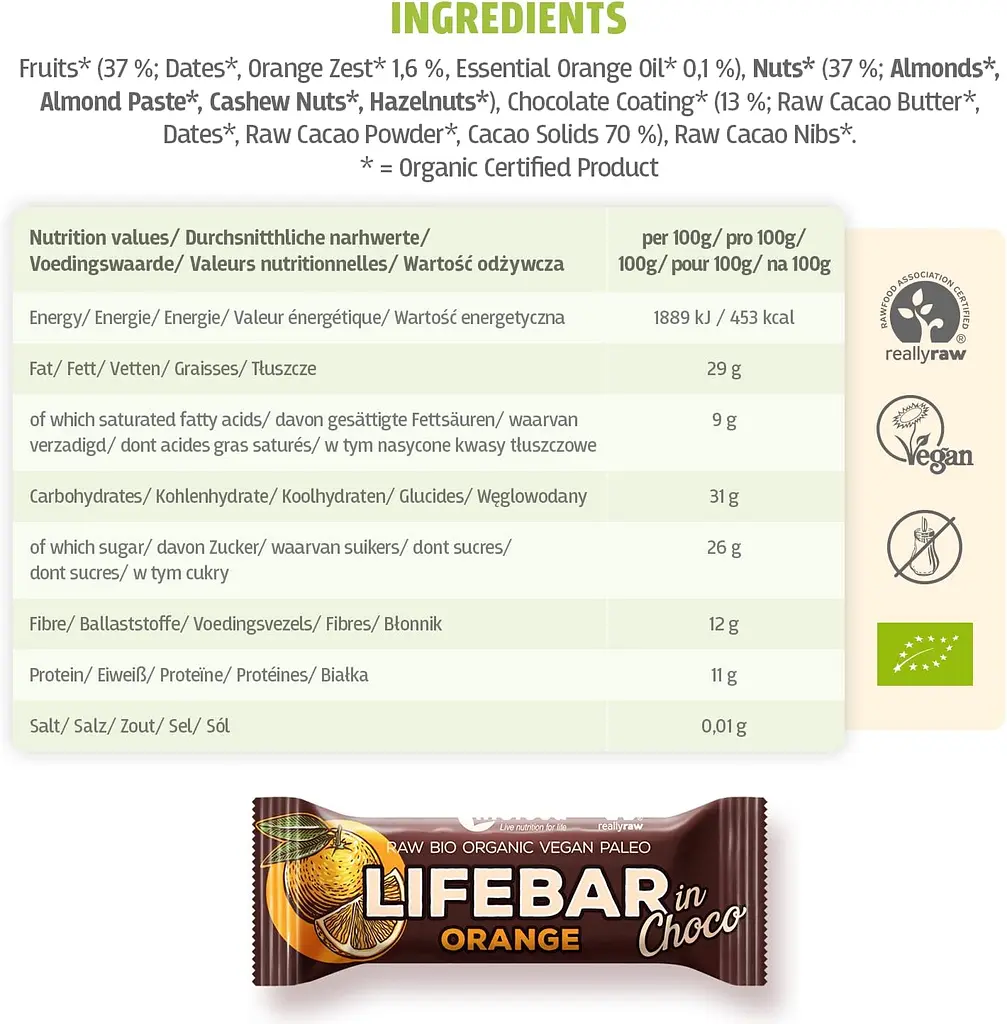 Батончик Lifefood Lifebar Апельсин у шоколаді органічний 40 г - фото 5