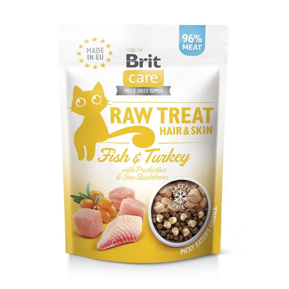 Ласощі для котів Brit Care Raw Treat Hair & Skin Freeze-dried з рибою та індичкою 40 г (112190/569564)