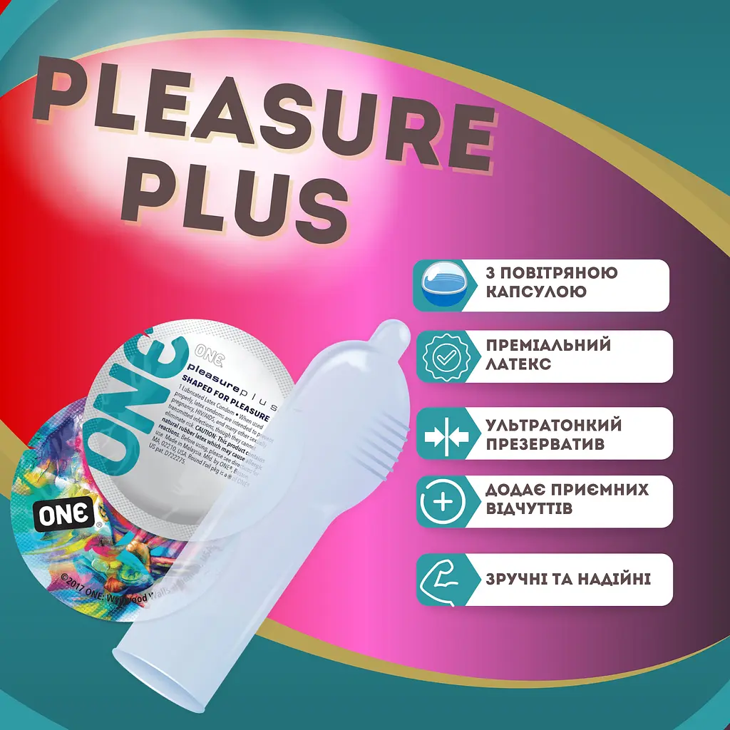 Презерватив One Pleasure Plus з повітряною ребристою капсулою 1 шт. - фото 2