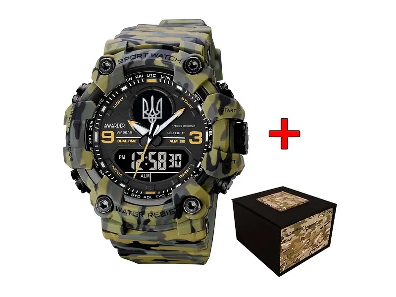 Чоловічий наручний годинник 001 Тризуб срібло Camo Green Awarder acs0032026 - фото 2