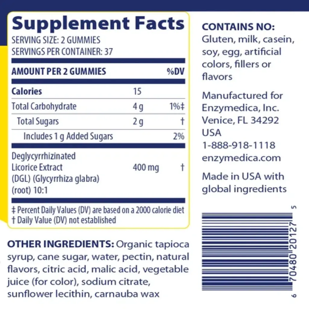 Корінь солодки (лакриці) Enzymedica DGL Stomach Soothe Gummies зі смаком німецького шоколаду 74 жувальні цукерки - фото 2