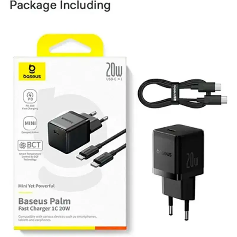 Зарядний пристрій Baseus Palm Fast Charger 1C 20W + Cable 1.0m Type-C 60W black (P10111602113-01) - фото 6