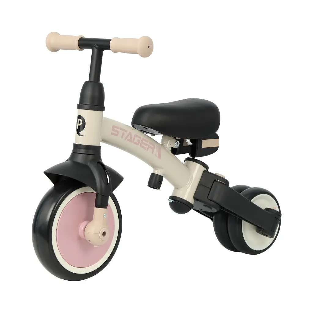 Дитячий велосипед QPlay Stager 3 в 1 з ручкою, біговел, Beige-Pink (T80STAGERBeigePink) - фото 3