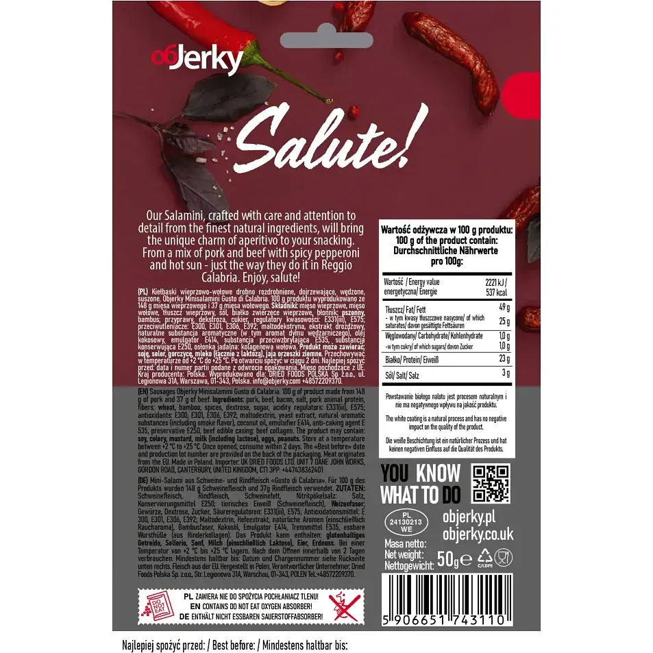 Ковбаски сиров'ялені Objerky Salamini Picante 50 г - фото 2