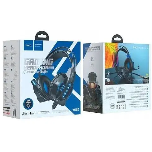 Навушники Hoco W102 gaming Cool tour headphones LED підсвічування повнорозмірні чорно сині 6931474740939 - фото 3