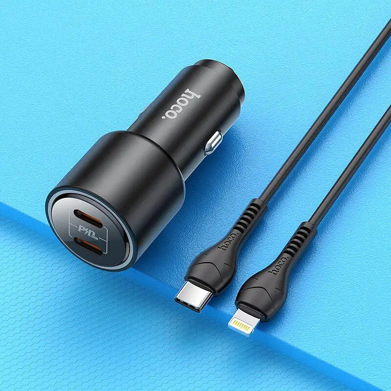 Адаптер автомобильный с кабелем HOCO NZ3 Type-C to Lightning Cable Clear way dual port car charger set 2Type-C - фото 4
