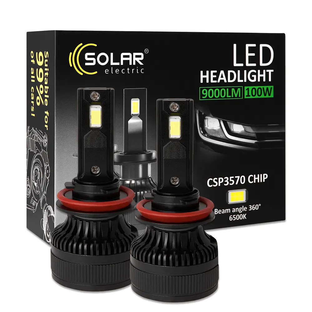 Автолампа Solar LED H8-H11-H16 12/24V 100W 9000 Lm 6500K CSP3570 2 шт. (8611S2) - фото 5